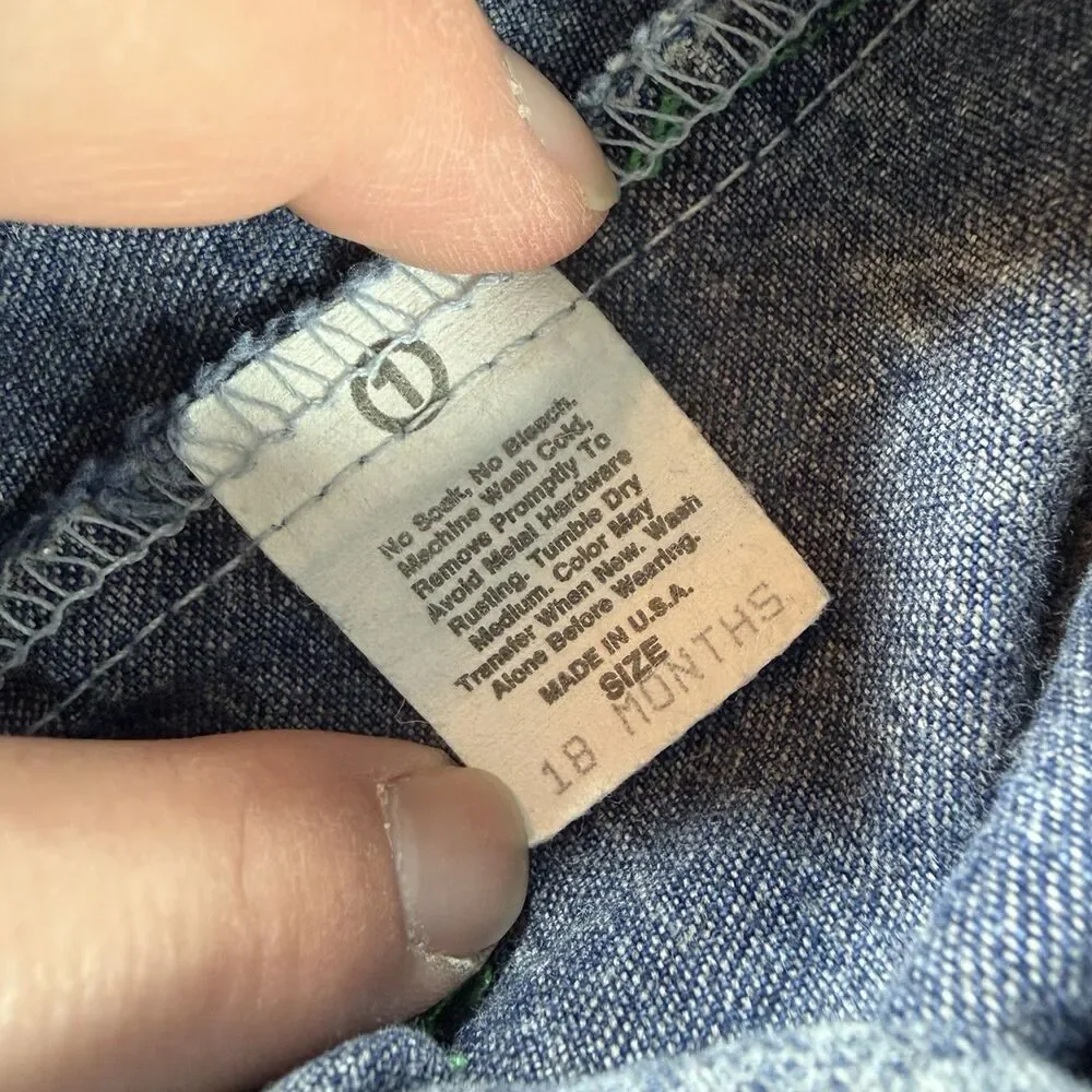 Vintage OshKosh B'Gosh Denim Overalls Sz 18 Months USA Made Acid Wash 3D Bugs